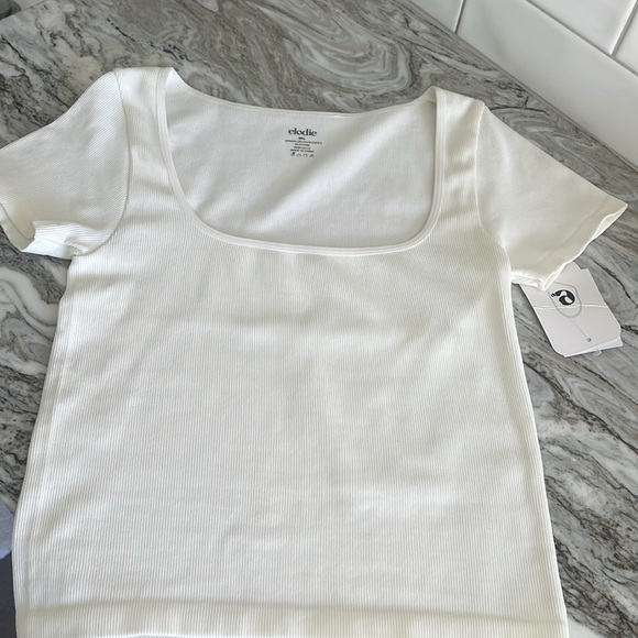 ELODIE Square Neck short sleeve Top/ white/ Essential/Finely ribbed - Picture 5 of 6